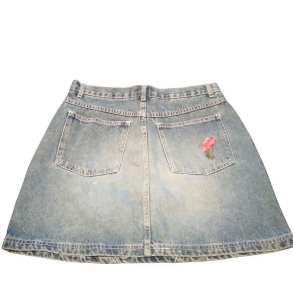 Denim Skirt Vintage Y2K Embroidered Flowers - Picture 5 of 9